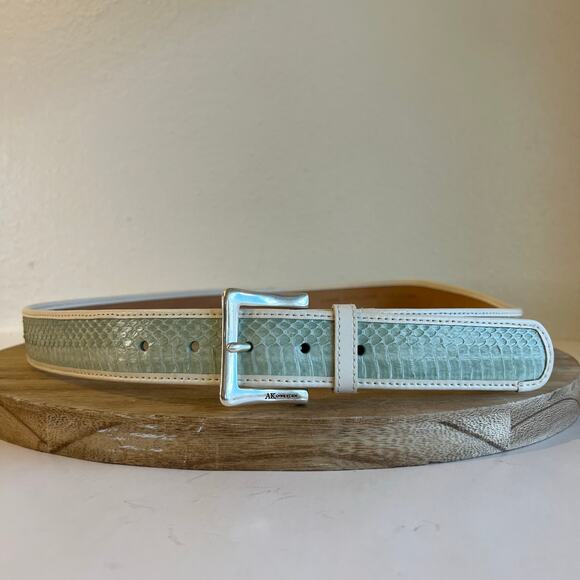 Anne Klein 90s Blue Snake Skin Genuine Leather Chunky Silver Buckle Belt Size XL - Picture 6 of 9